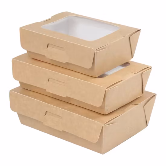 Boîte d'emballage de restauration rapide en papier, emballage alimentaire jetable, boîte à salade de fruits en papier Kraft avec fenêtre transparente pour animaux de compagnie pour Sushi et salade